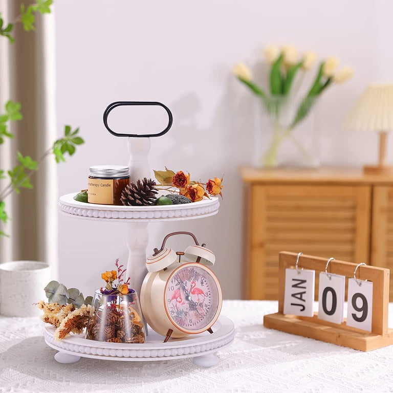 Urban Deco Two-Tier Round Wooden Tray, White photo 5
