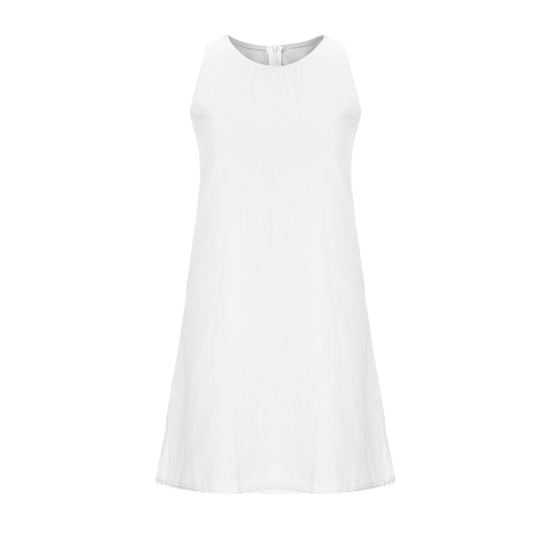 Binmer Women's Spring/Summer Sleeveless Casual Tank Top Dress Solid Loose  Round Neck Pleated Cotton Linen Dress - Walmart.com