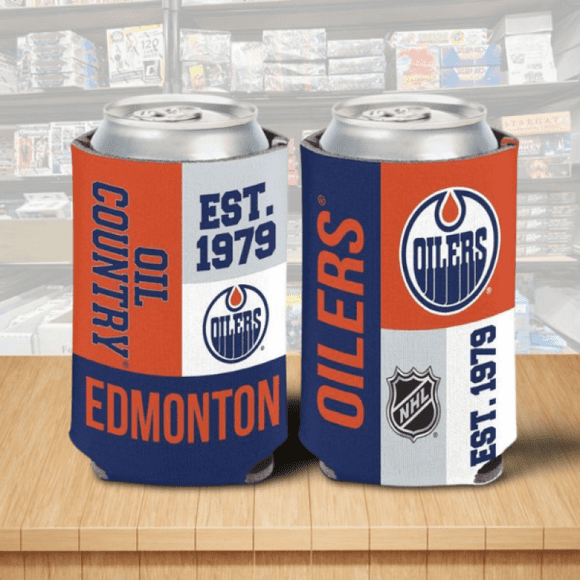 Edmonton Oilers Blue Est. 1979 Hockey Can Cooler 12oz Holder Double Sided