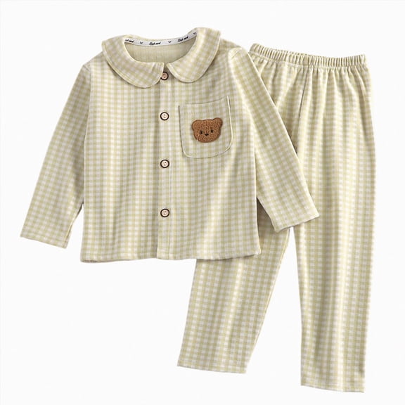 larppty Kids Baby Girls Boys Plaid Pajamas Set Long Sleeve Button Down Shirts Tops and Pants Gingham Pj Lounge Sets(3-4 Years,Beige)