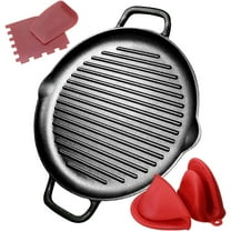 Pre-Seasoned Cast Iron Griddle Pan - 12.6 Inch Round Grill Pan with Dual Handles for BBQ and Stove Top Cooking