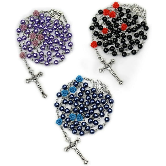 Rosary Bead Catholic for Woman and Men Necklace Holy Rose Rosary (3Pcs)