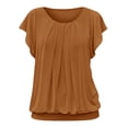 thumbnail image 5 of VBVC Women's Crew Neck Pleated Batwing Sleeve Blouse , Ladies' Loose Flowy Casual Top , Soft Elastic Hem Summer Shirts For Women,Orange,S-2XL, 5 of 9
