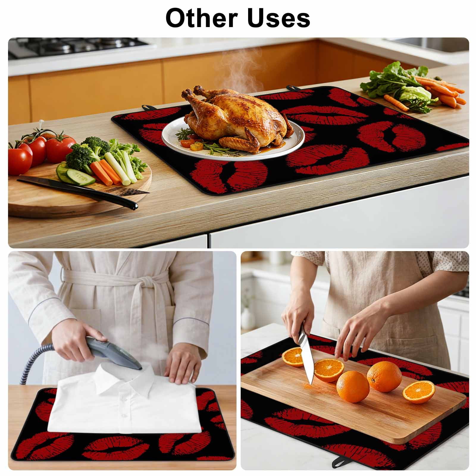 Red Lips Stove Top Cover for Electric Stove, Heat-proof & Non Slip Glass Top Stove Cover Protector, Modern Abstract Romantic Texture Aesthetic Kitchen Flat Cooktop Rubber Mat 24x21 Inches