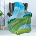 thumbnail image 4 of Golf Course Scene Soft Flannel Fleece Throw Blanket, Digital Graphic Layout of a Landscape of a Sportive Golfing Field, Cozy Plush for Indoor and Outdoor Use, 60" x 80", Green Blue, by Ambesonne, 4 of 5