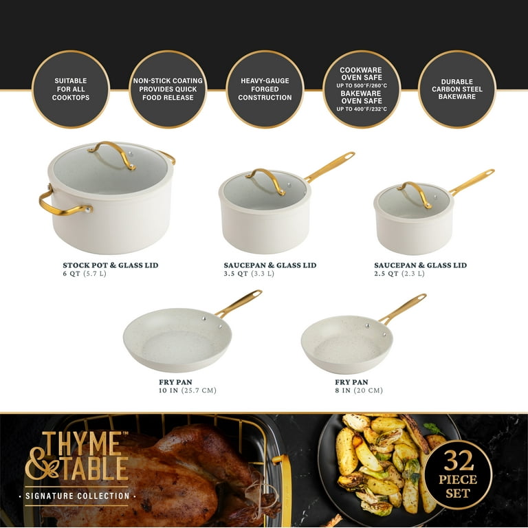 Thyme & Table 32-Piece Cookware & Bakeware Non-Stick Set, Sand