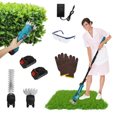TeqHome Cordless Electric Hedge Trimmer with Extension Pole, 21V Grass Shears with 90° Rotatable Head 2Pcs 21V Batteries Blue