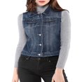 thumbnail image 1 of Allegra K Gilet Veste en Denim à Simple Boutonnage pour Femmes, Délavé, avec Poches à Rabat sur la Poitrine, 1 of 6