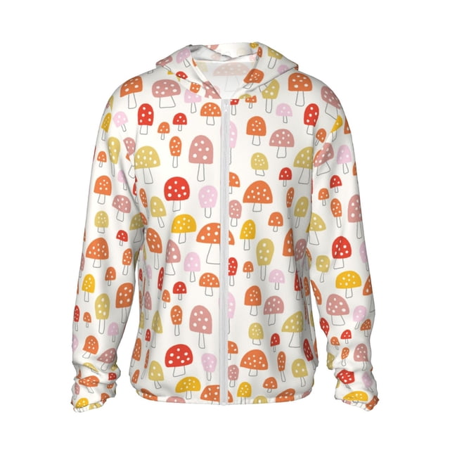 Fotbe Cute Cartoon Mushrooms Chaqueta con Protección Solar UPF 50+ para Hombre y Mujer, Camisa con Capucha y Bolsillos-3X-Large
