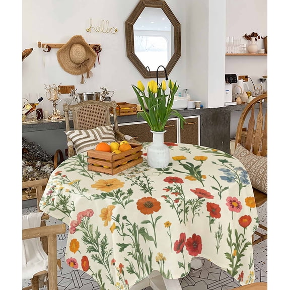 Spring Floral Tablecloth Square Table Cloth 60x60 , Waterproof Tablecloth Outdoor Table Cloth, Country Summer Botanical Washable Table Cover for Kitchen Dining Party
