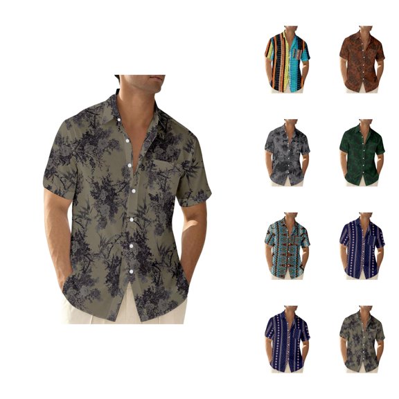 Hawaiian Shirt for Men Summer Short Sleeve Button Down Lapel Collar Floral Print Casual Beach Shirt Vacation Outfits