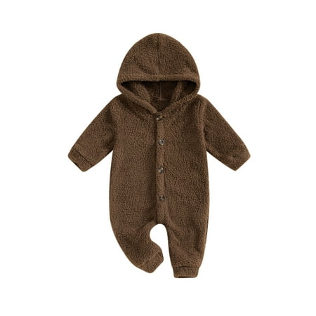 

Bmnmsl Baby Girl Boy Fleece Jumpsuit Solid Long Sleeve Hooded Winter Romper