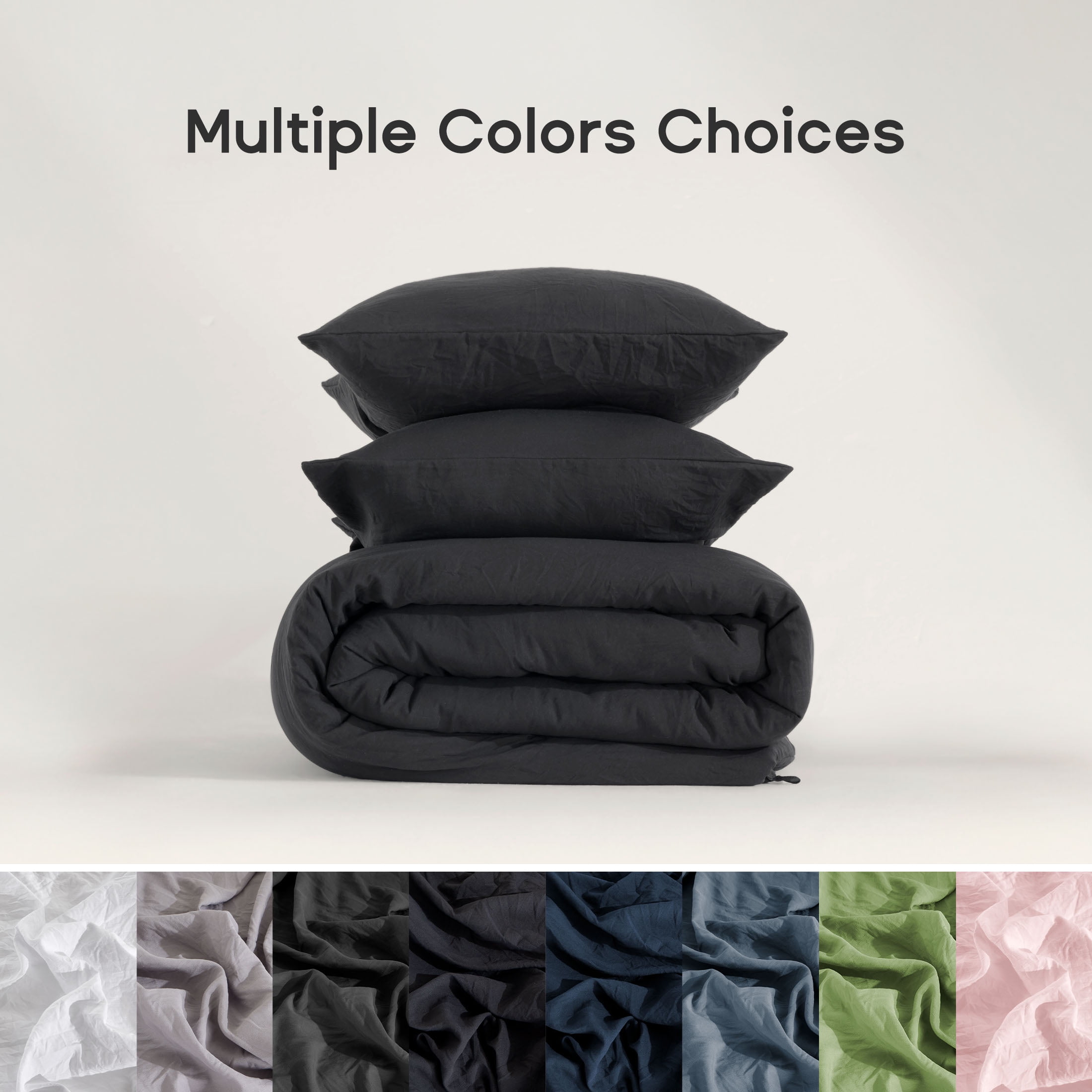 Sonive Washed Comforter Sets Queen 3 Piece, Soft and Cozy, Fluffy Microfiber Fill, Washed Textured Wrinkled Design (Black)