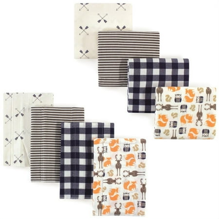 Hudson Baby Unisex Baby Cotton Flannel Burp Cloths and Receiving Blankets, 8-Piece, Forest, One Size