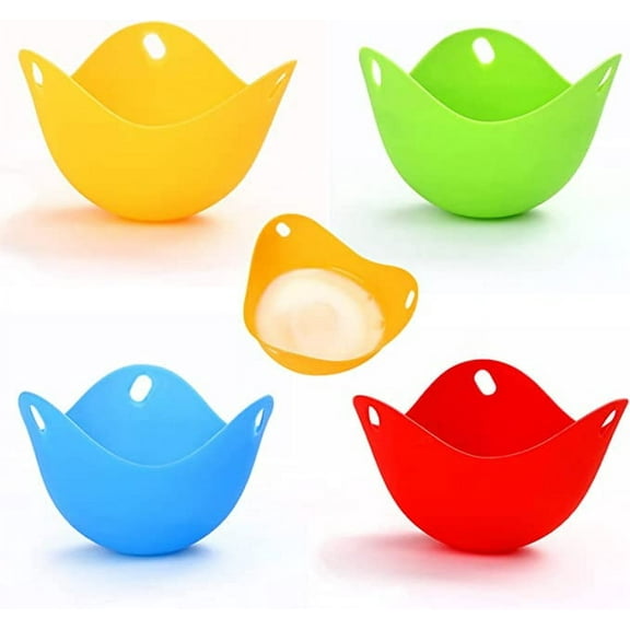 4 Pack Silicone Egg Poaching Cups Boiler Molds with Ring Standers Easy Release and Cleaning Poached Bowl for Microwave or Stove Top Cooking (Orange, Green, Blue, Red), red,orange,blue,green