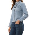 thumbnail image 4 of INSPIRE CHIC Women's Long Sleeve Button Down Short Distressed Denim Jacket, 4 of 6