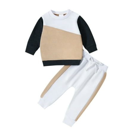 

WUXIAN Toddler Boys Girls Long Sleeve Patchwork Colour T-Shirts Pullover Tops Pants Kids Outfits Baby Trousers Children Trendy Dailywear