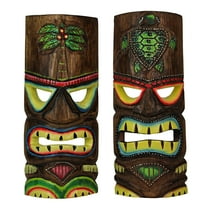 Things2Die4 12 inch Carved Wood Tiki Mask Wall Art Palm Tree/ Turtle (Set of 2)