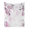 thumbnail image 1 of Almond Blossom Soft Flannel Fleece Blanket, Paint Splashes Background with Outline Style Spring Flower Composition, Cozy Plush for Indoor and Outdoor Use, 60" x 80", Pink and Black, by Ambesonne, 1 of 6