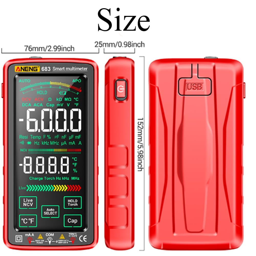 True RMS 6000-Count Digital Voltmeter, Fully Automatic True rms TRMS 6000 Count Digital Voltmeter Auto-Range, NCV Detection, Capacitance & Temperature for Home Automotive Electrical Repairs (RED)