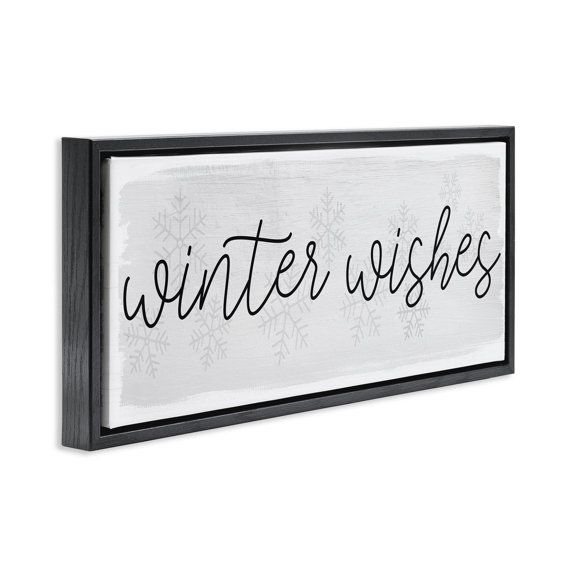 Stupell Industries Winter Wishes Sentiment Inspirational Painting Black Floater Framed Canvas Art Print Wall Art, 25 x 11