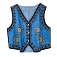 thumbnail image 4 of Womens Embroidered Vest Heavy Craftsmanship Denim Collar Sleeveless Summer Unique Short Top Dark Blue One Size, 4 of 4