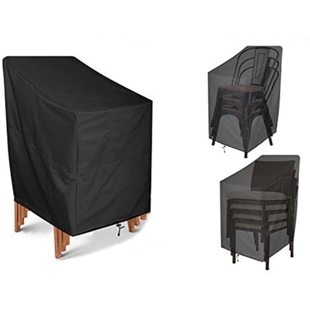 JJCKHE Patio Chair Cover, Heavy Duty High Back Chair Cover Durable & Waterproof Outdoor Furniture Stackable Chair/Veranda Lounge Deep Seat Cover Protection Cover, Black