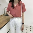 thumbnail image 2 of Women's Summer Casual Chiffon Blouse V Neck Short Sleeve Button Down Lapel Shirt Lightweight Comfortable Tunic Top, 2 of 2