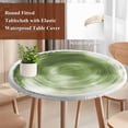 thumbnail image 5 of Sage Green Round Fitted Table Cover Abstract Gradient Waterproof Table Cloth with Elastic Edge Wipeable Tablecloth for Picnic Camping Party Fits 45"-54" Diameter, 5 of 8