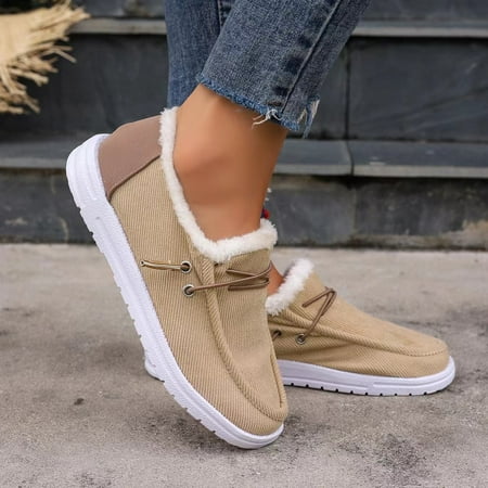 

LAKIDAY Women s Winter Warm Wendy Shoes Comfort Cotton Lined Ankle Lightweight Non-slip Moccasins Canvas Flat Snow Boots