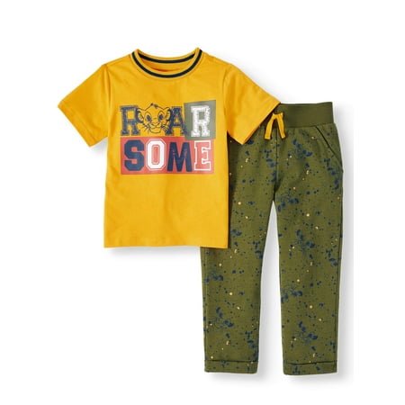 The Lion King Short Sleeve Graphic T-shirt & French Terry Printed Jogger Pants, 2pc Outfit Set (Toddler Boys)