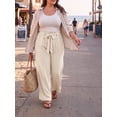 thumbnail image 3 of Cueply Womens Wide Leg Pants Plus Size Elastic Tie Knot Lounge Pants Loose Trousers with Pockets, 3 of 7