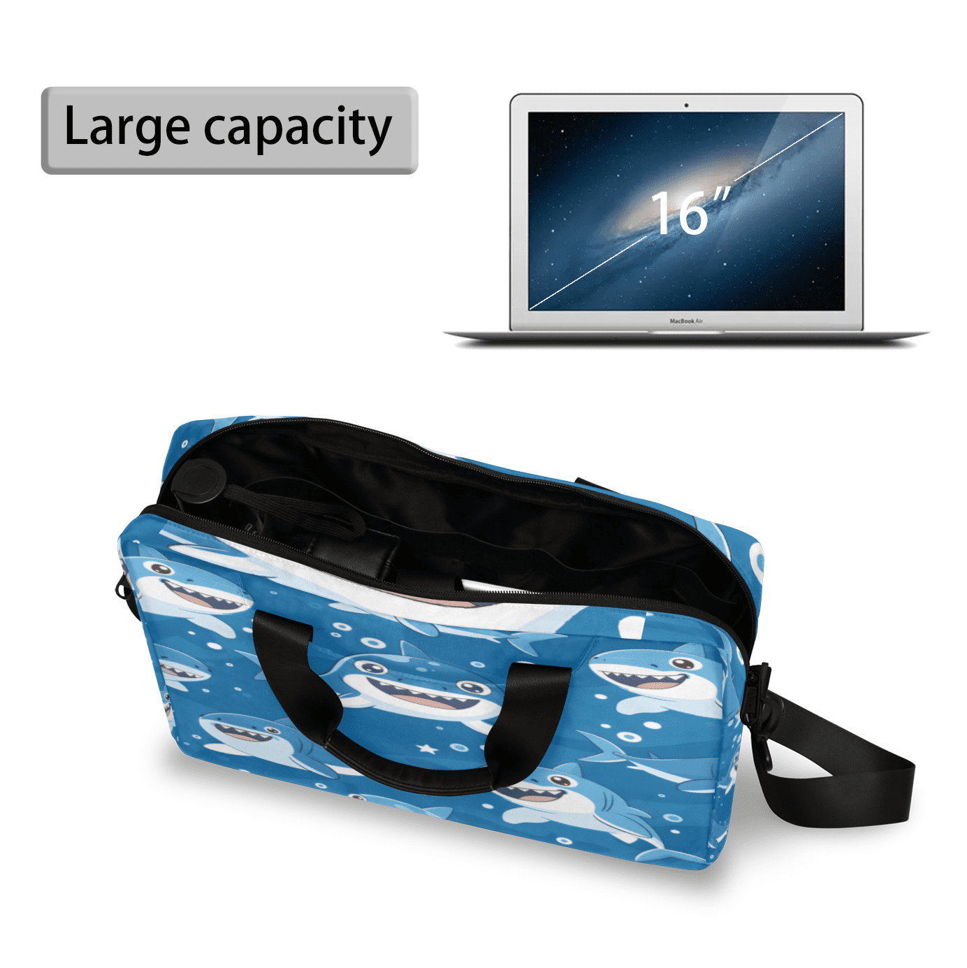 Herdesigns Shark Laptop Bag for Women Men, Computer Case Briefcase Messenger Bags, 15-15.6 inch Laptop Sleeve Shoulder Bag
