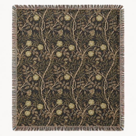 Botanical Woven Cotton Throw Blanket with Fringe, 52X37IN 60X50IN 80X60IN