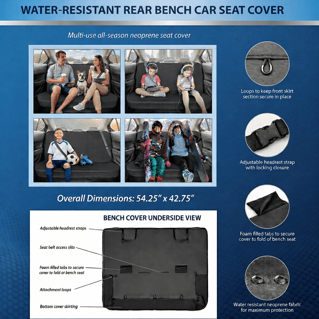 Goodyear Water-Resistance Rear Bench Car Seat Cover, Fits Most Cars and Crossovers