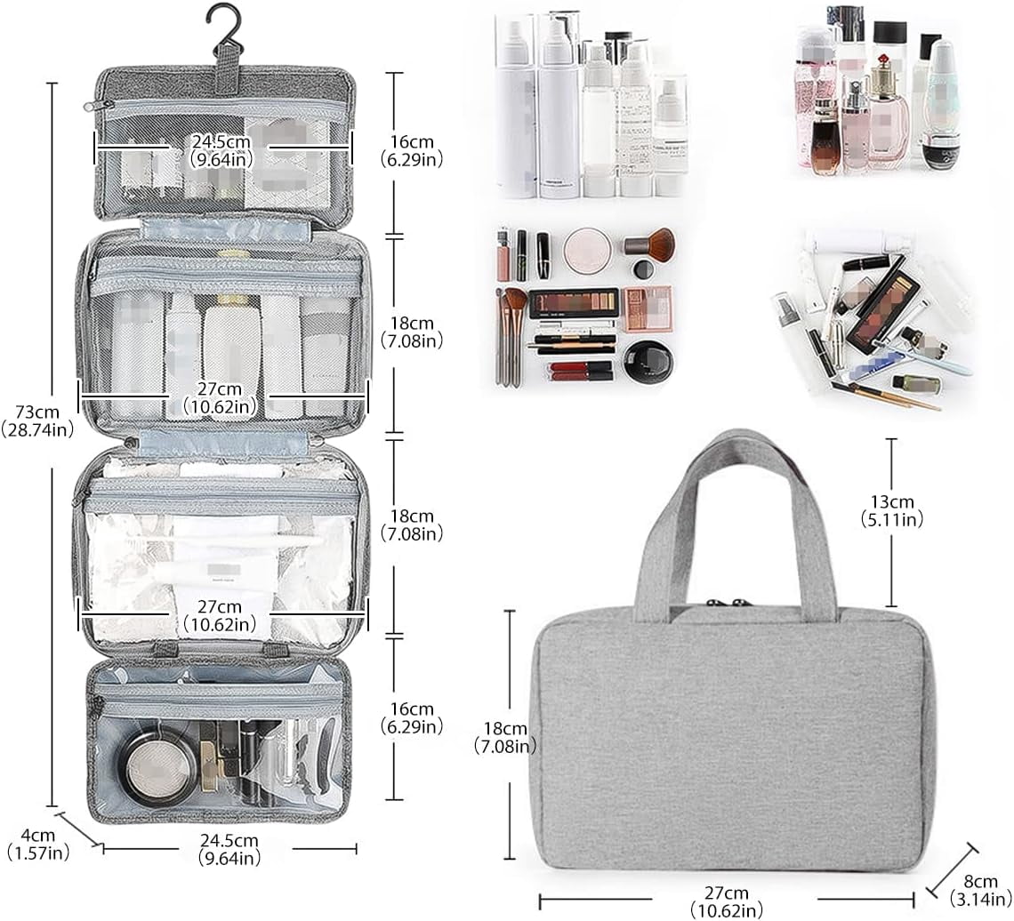 SSOTTNXY Waterproof Hanging Toiletry Bag with 4 Foldable Compartments, Large Travel Organizer