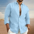 thumbnail image 3 of Camisas informales de lino y algodón para hombre, camisa de manga larga, cuello vuelto, Color sólido, moda, primavera y otoño, 2023, 3 of 4