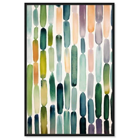 Greenery Raindrops Green Abstract Canvas Wall Art by Art Remedy, Black Floater Frame, 10"x15"