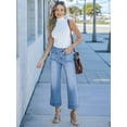 thumbnail image 5 of Women's High Waist Wide Leg Jeans Stretchy Baggy Denim Pants Trendy Cropped Trousers with Front Pockets Light Blue S, 5 of 8