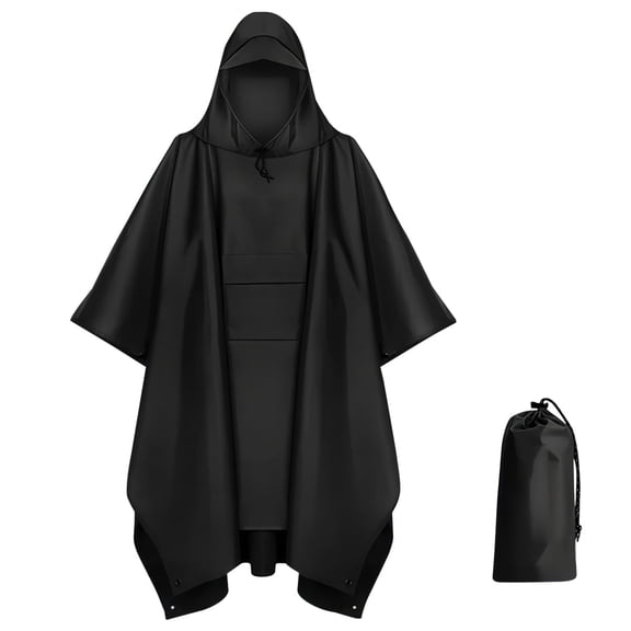 Waterproof Hooded Rain Poncho for Adults with Pocket - Lightweight Packable Raincoat for Hiking,Cycling,Camping & Outdoor Events,Black