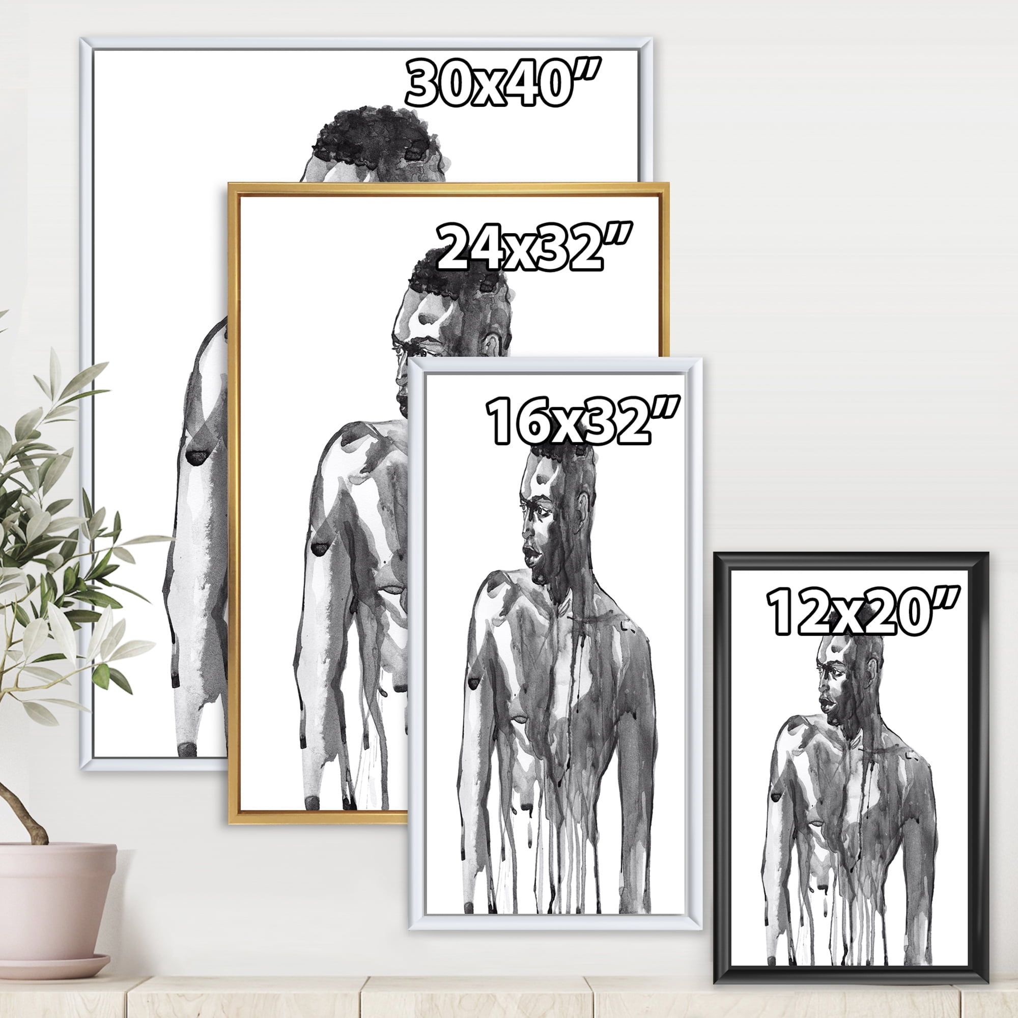 Designart 'Portrait of Handsome African Man On White I' Modern Framed Canvas Wall Art Print
