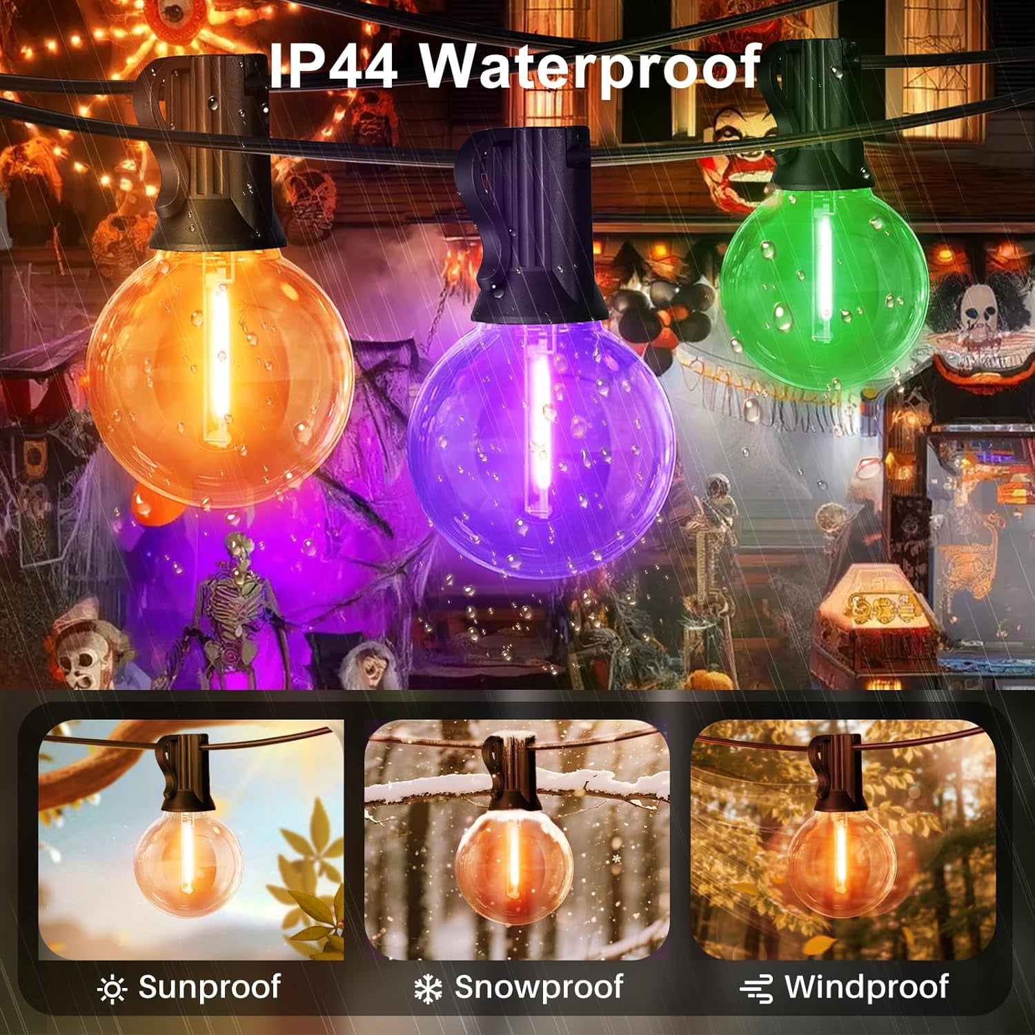 Globe Outdoor Halloween String Lights, 26FT Patio Lights with 12+1Edison Shatterproof Bulbs(1Spare), connectable Dimmable for Backyard Porch Decor,Orange Green Purple