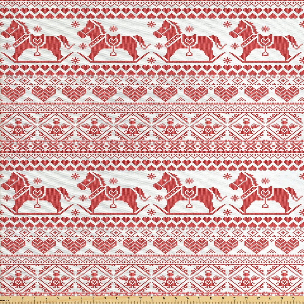 Nordic Fabric by The Yard Pattern of Horses Hearts and 