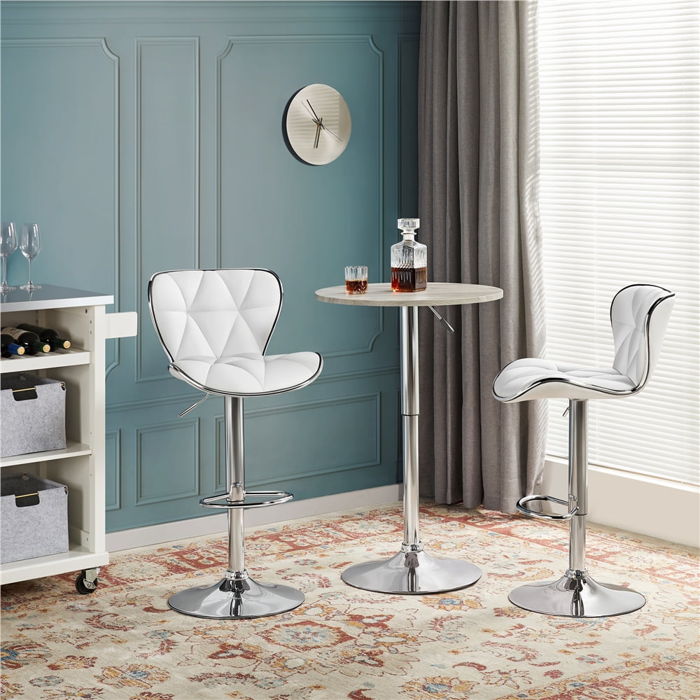 Alden Design Adjustable Mid-back Faux Leather Counter-Height Bar Stool for Kitchen Counter, Set of 2, White