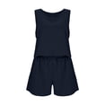 thumbnail image 4 of JULMCOMO Linen Sets for Women 2 Piece Crew Neck Baggy Summer Tank Tops Drawstring Wide Leg Casual Summer Short Sets with Pockets Navy L, 4 of 5