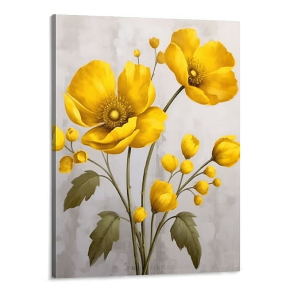 Shiartex  Flower Canvas Wall Art Flower Poppy Blossom Picture Wall Decor Floral Painting Framed Poster for Bathroom Easy to Hang 16x20 Inch (Yellow)