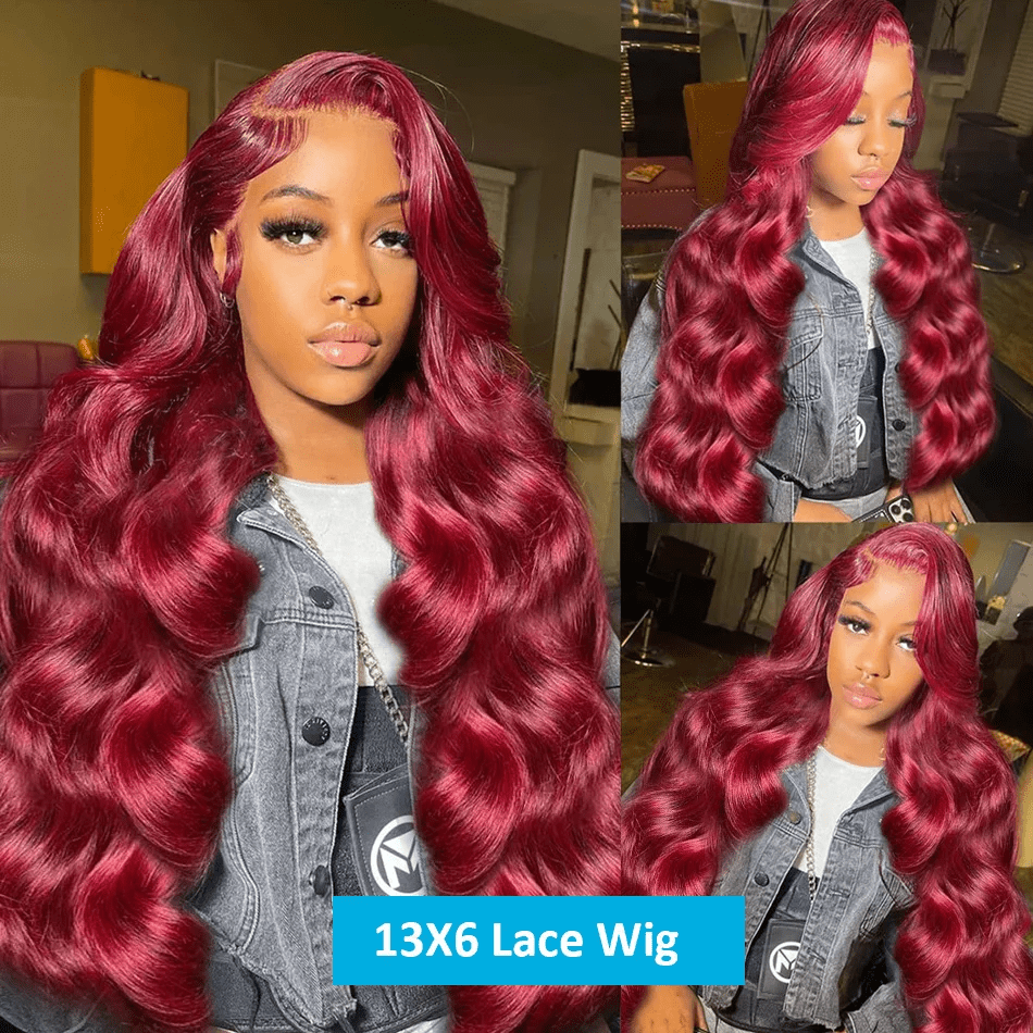 99J Burgundy Lace Front Wig Human Hair 13X6 Body Wave Lace Frontal Wigs Transparent Frontal Wig Colored Pre Plucked 200 Density Wine Red Wigs 26inch