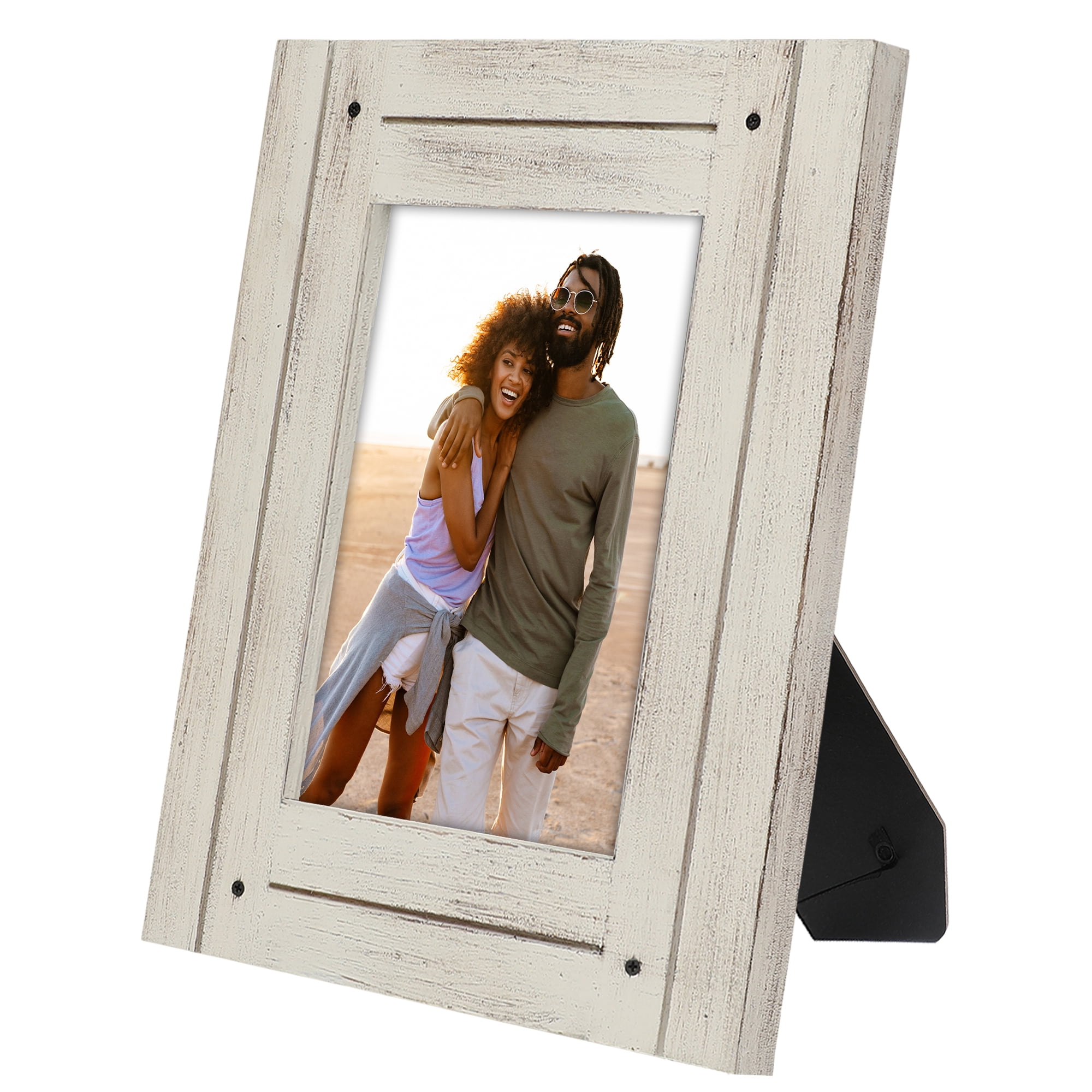 Americanflat 5x7 Picture Frame Polished Crystal Clear Glass Hampton Collection Distressed Frames - Aspen White