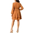 thumbnail image 3 of INSPIRE CHIC Women's Fall Dresses Round Neck Long Sleeve Waist Tie Ruffle Mini Swing Skater Dress M Brown, 3 of 6