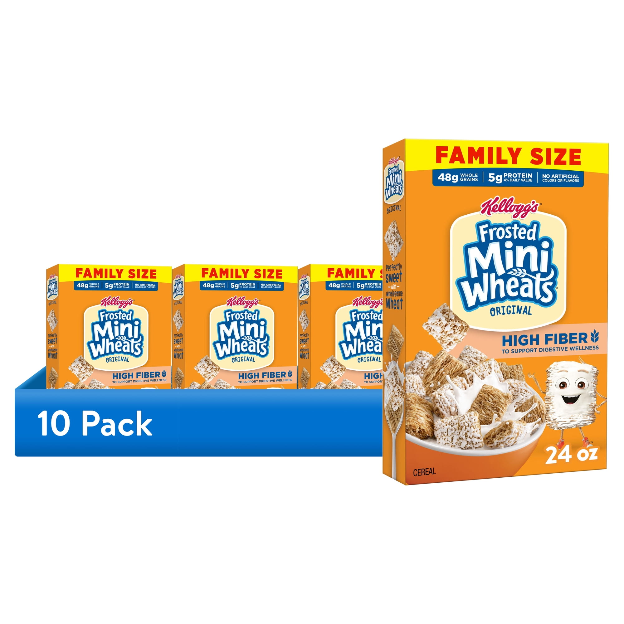 (10 pack) Kellogg's Frosted Mini-Wheats Original Breakfast Cereal, High Fiber, Family Size, 24 oz